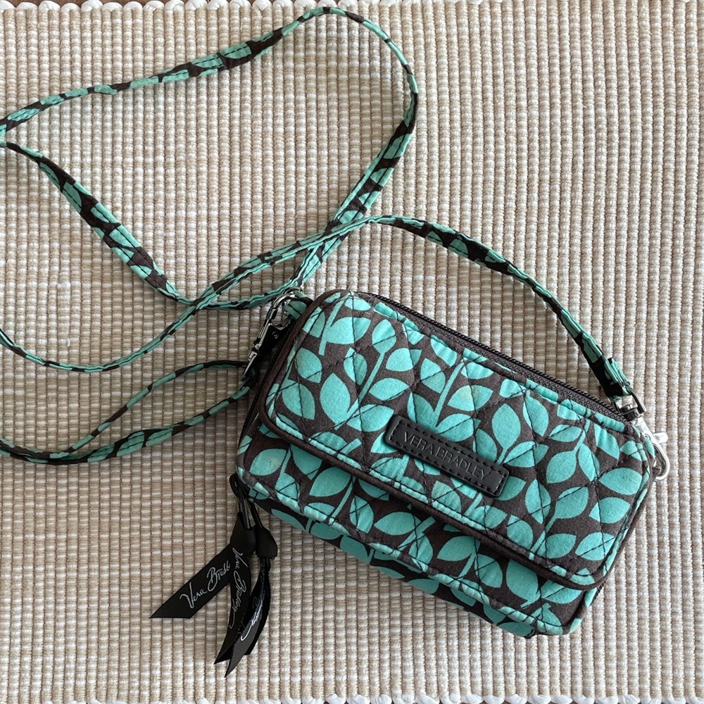 Vera Bradley Green and Brown Leaf Patterned Crossbody